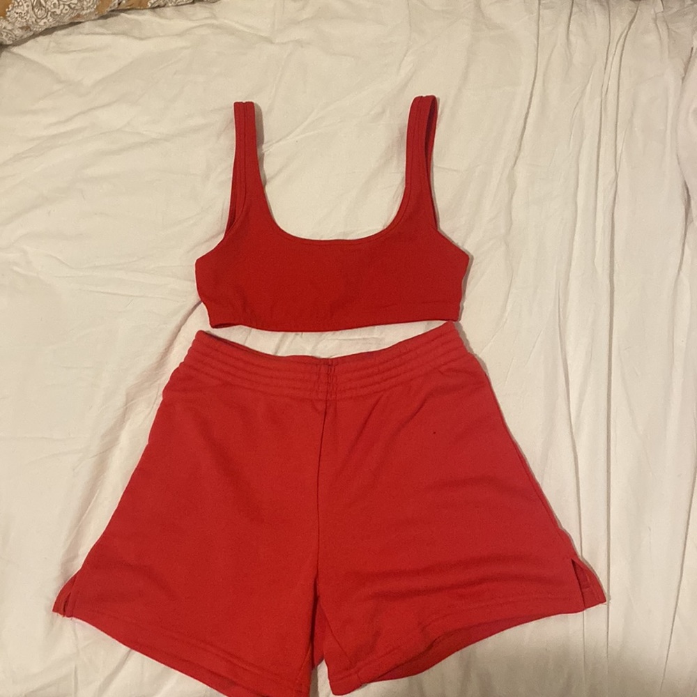 ARITZIA red set! Sweatshort and bra top, only worn once, impeccable condition!
